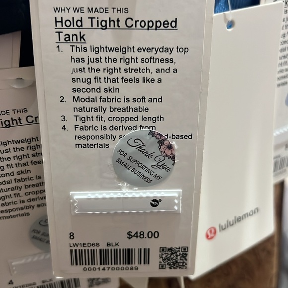 LULULEMON HOLD TIGHT CROPPED TANK BLACK COLOR NWT - Picture 6 of 6